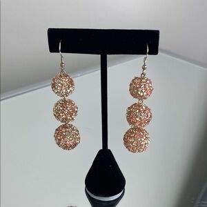 Nordstrom Rack Sparkling Gold and Pink Triple Ball Earrings